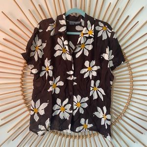 Vintage Ellen Tracy daisy print silk blouse sz16